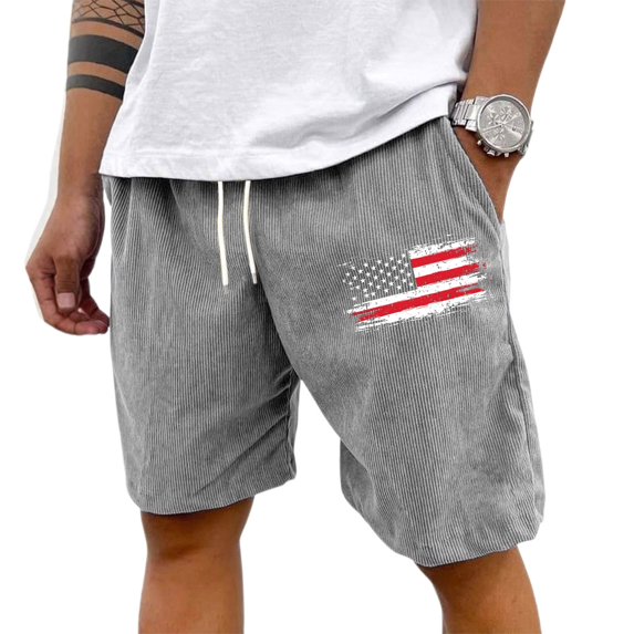 WTOBBY Men's Vintage Corduroy Bermuda Shorts, Textured Loose Fit Solid Color for Casual Sports Retro Look ,Light Gray 2XL