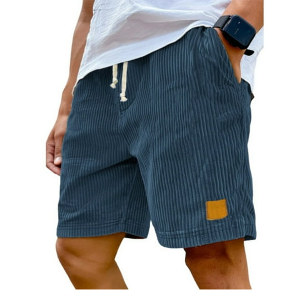 WTOBBY Men's Vintage Embroidered Corduroy Casual Bermuda Shorts with Elastic Drawstring, Retro Style Comfort Fit ,Navy XL