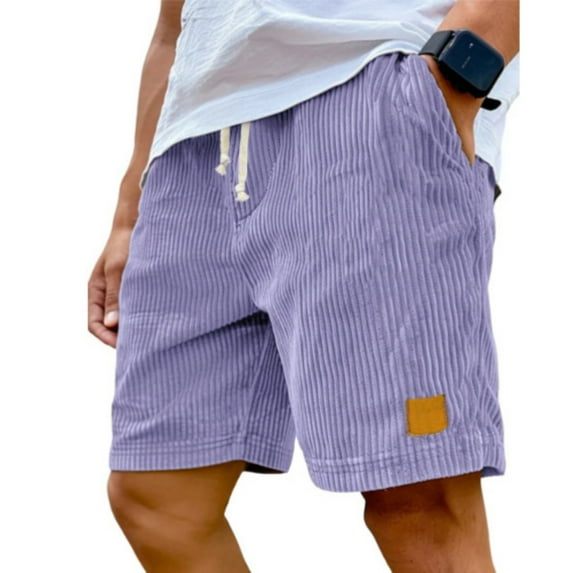 WTOBBY Men's Vintage Embroidered Corduroy Casual Bermuda Shorts with Elastic Drawstring, Retro Style Comfort Fit ,Purple M