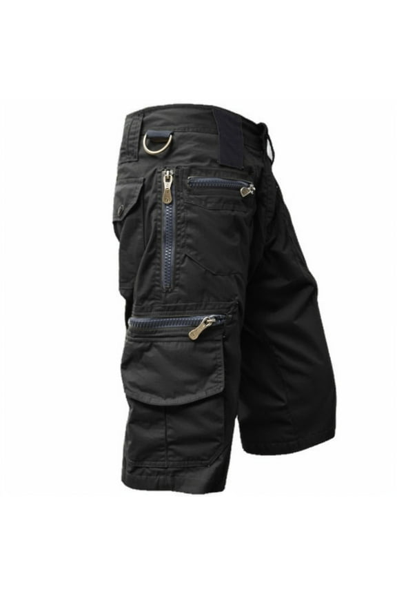 Men's Vintage Military Tactical Work Shorts, Loose Fit 3/4 Length Multi-Pocket Cargo Pants for Outdoor Hiking Camping Casual Comfort Elastic Waist Utility Shorts,Black L