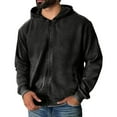thumbnail image 1 of WTOBBY Men's Vintage Zipper Hooded Jacket, Long Sleeve Solid Color Pullover, Retro Washed Style Streetwear Coat with Stand Collar and Pockets,Black L, 1 of 6