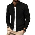 thumbnail image 1 of WTOBBY Men's Waffle Texture Casual Jacket, Retro Stand Collar Zip Front Outerwear with Kangaroo Pocket, Loose Fit Lightweight Layering Piece,Black M, 1 of 7