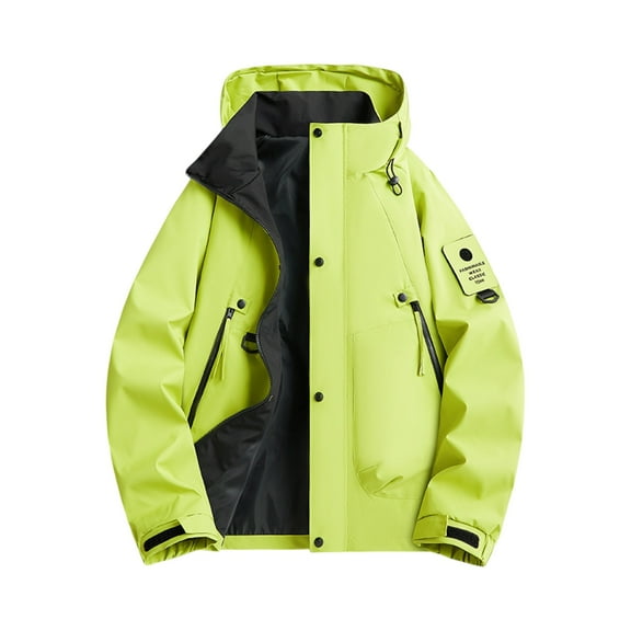 WTOBBY Men's Waterproof Breathable Hooded Jacket for Outdoor Sports - Windproof, Quick-Drying, Perfect for Hiking, Climbing, Fishing, and Hunting,Fluorescent Green 3XL