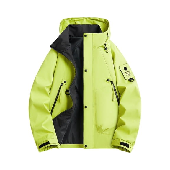 WTOBBY Men's Waterproof Breathable Hooded Jacket for Outdoor Sports - Windproof, Quick-Drying, Perfect for Hiking, Climbing, Fishing, and Hunting,Fluorescent Green L