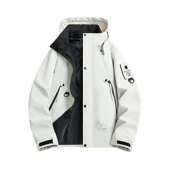 WTOBBY Men's Waterproof Breathable Hooded Jacket for Outdoor Sports - Windproof, Quick-Drying, Perfect for Hiking, Climbing, Fishing, and Hunting,White L