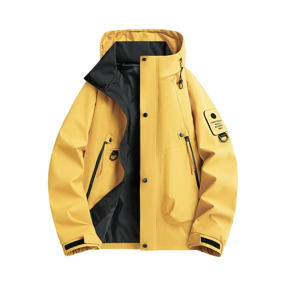 WTOBBY Men's Waterproof Breathable Hooded Jacket for Outdoor Sports - Windproof, Quick-Drying, Perfect for Hiking, Climbing, Fishing, and Hunting,Yellow M