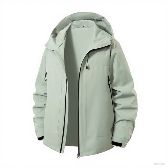 WTOBBY Men's Waterproof Hooded Jacket, Wear-Resistant Outdoor Sports Windbreaker, Lightweight Breathable Hiking Coat for Mountaineering Camping and Daily Casual Use,Mint Green XL