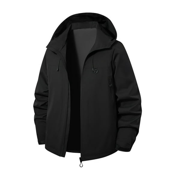 WTOBBY Men's Waterproof Hooded Jacket, Wear-Resistant Outdoor Sports Windbreaker, Lightweight Breathable Hiking Coat for Mountaineering Camping and Daily Casual Use,Black L