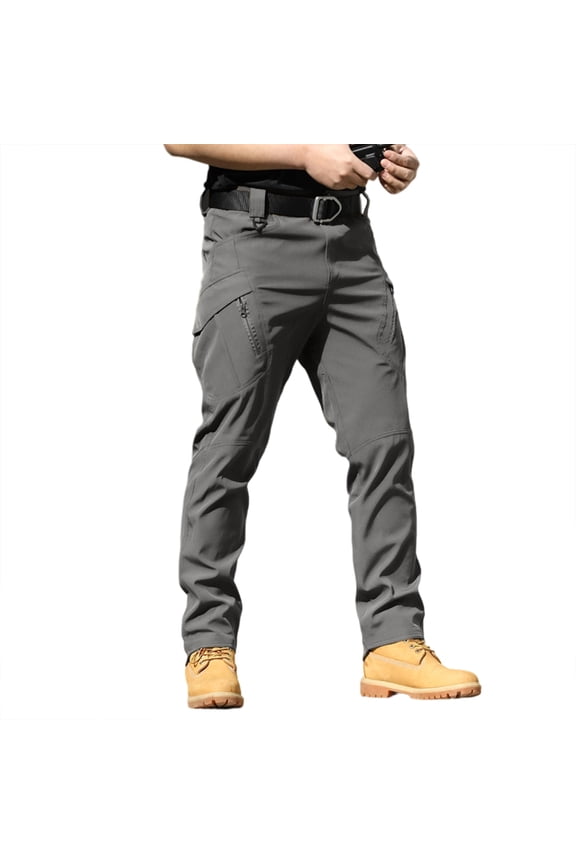 Men's Waterproof Ripstop Fleece-Lined Cargo Pants with Multi-Pockets for Hiking Camping Fishing Tactical Work Outdoor Activities Heavy Duty Zippered Men's Trousers,Gray L