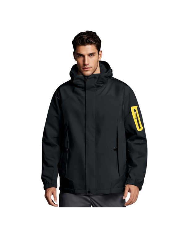 Men's Waterproof Sun Protection Jacket, UPF 50+ Outdoor Sports Windbreaker with Hood, Quick-Dry Hiking Commuter Coat,Black 3XL