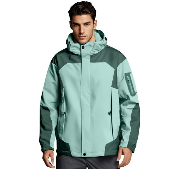 WTOBBY Men's Waterproof Sun Protection Jacket, UPF 50  Outdoor Sports Windbreaker with Hood, Quick-Dry Hiking Commuter Coat,Light Green M