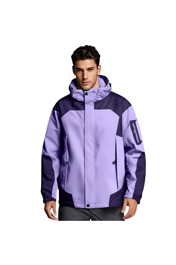 Men's Waterproof Sun Protection Jacket, UPF 50+ Outdoor Sports Windbreaker with Hood, Quick-Dry Hiking Commuter Coat,Light Purple M