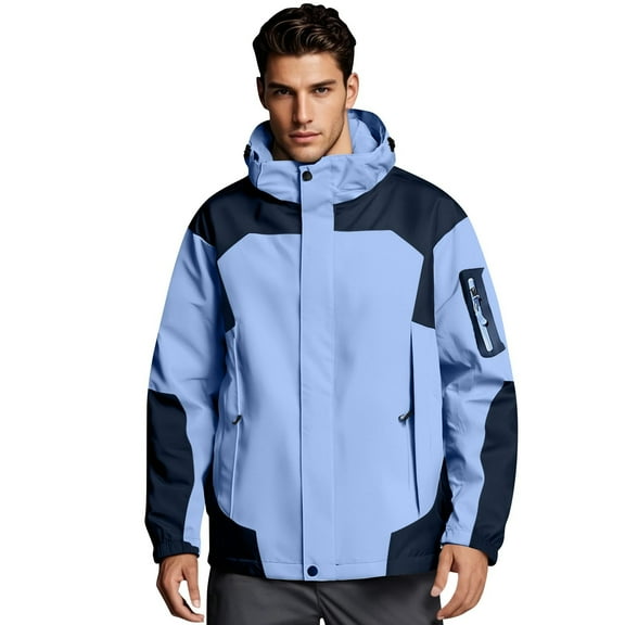 WTOBBY Men's Waterproof Sun Protection Jacket, UPF 50 Outdoor Sports Windbreaker with Hood, Quick-Dry Hiking Commuter Coat,Sky Blue 2XL