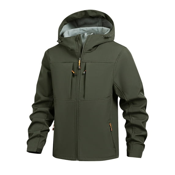 WTOBBY Men's Waterproof Windproof Fleece Jacket for Outdoor Mountaineering - Solid Color, Thick Fleece Lined, Heavy-Duty Protection Against Elements, Perfect for Hiking, Climbing,Army Green L