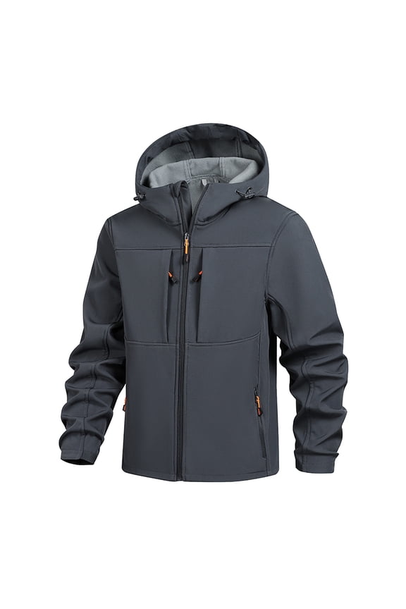 Men's Waterproof Windproof Fleece Jacket for Outdoor Mountaineering - Solid Color, Thick Fleece Lined, Heavy-Duty Protection Against Elements, Perfect for Hiking, Climbing,Gray L