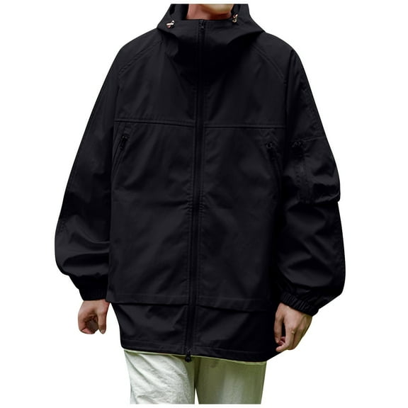 WTOBBY Men's Waterproof Windproof Jacket with Hood - Lightweight for Casual Sports, Hiking, and Golf, Features Pockets, Breathable and Durable for Everyday Use,Black L