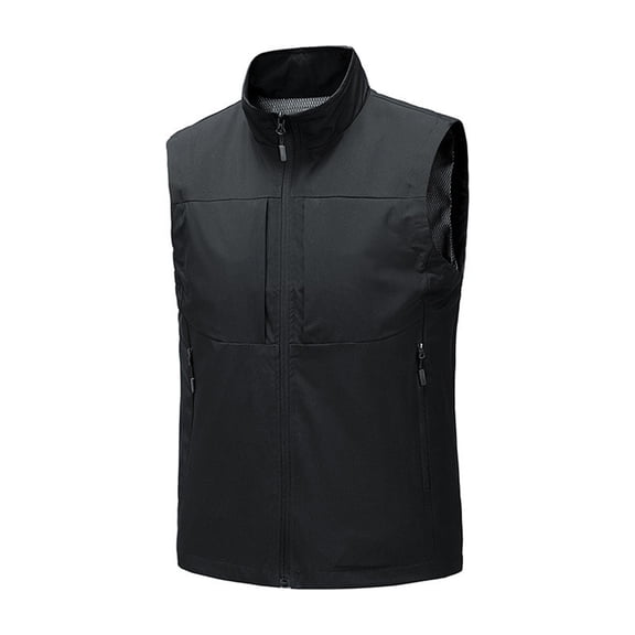 WTOBBY Men's Windproof Lightweight Golf Vest Outerwear with Pockets, Softshell Sleeveless Jacket for Running, Hiking, and Sports Activities,Black XL