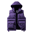 thumbnail image 1 of WTOBBY Men's Winter Trend Wear Loose Thick Down Cotton Clip Multi-Pocket Solid Color Casual Hooded Vest Coat, Detachable Hood for Versatile Styling in Cold Weather,Purple 2XL, 1 of 4
