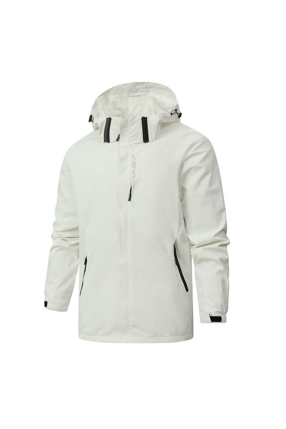 Men's Winter Waterproof Jacket for Casual Outdoor - Solid Color Hardshell Fashion, Cold Weather Protection, Ideal for Daily Commute, Hiking, and Durable Use,White M