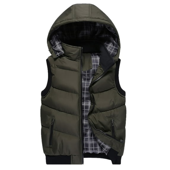 WTOBBY Men's and Women's Outdoor Casual Hooded Vest with Color Matching Inside and Out, Cotton-Padded Thickened Warm Sleeveless Jacket for Hiking and Daily Use,Army Green L