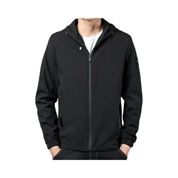 WTOBBY Men's Youth Hooded Jacket, Casual Zip Up Outerwear with Kangaroo Pocket, Lightweight Street Style Top for Everyday Wear,Black 4XL
