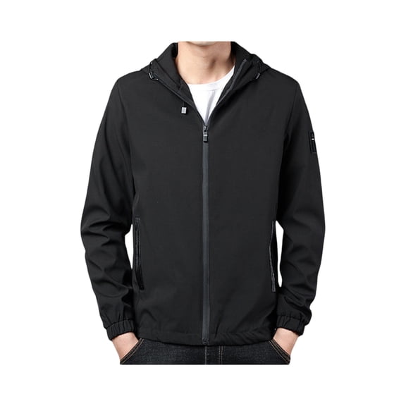 WTOBBY Men's Youth Hooded Jacket, Casual Zip Up Outerwear with Kangaroo Pocket, Lightweight Street Style Top for Everyday Wear,Black L