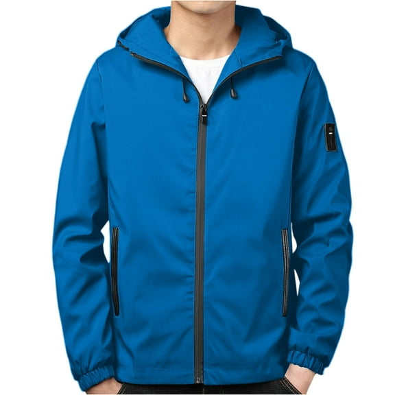 WTOBBY Men's Youth Hooded Jacket, Casual Zip Up Outerwear with Kangaroo Pocket, Lightweight Street Style Top for Everyday Wear,Blue M