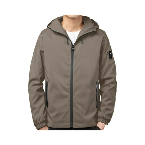WTOBBY Men's Youth Hooded Jacket, Casual Zip Up Outerwear with Kangaroo Pocket, Lightweight Street Style Top for Everyday Wear,Light Brown M