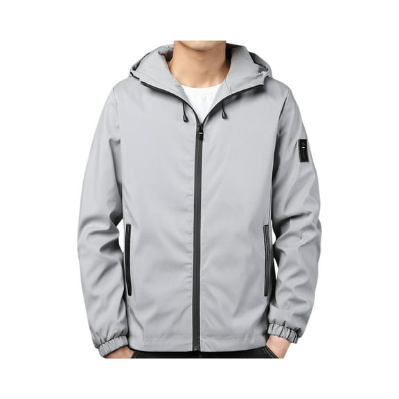 WTOBBY Men's Youth Hooded Jacket, Casual Zip Up Outerwear with Kangaroo Pocket, Lightweight Street Style Top for Everyday Wear,Light Gray 2XL