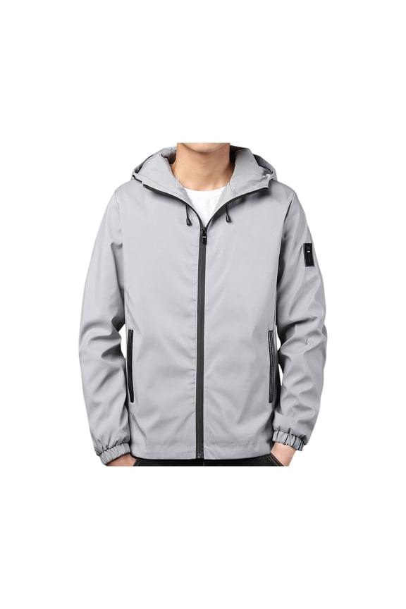 Men's Youth Hooded Jacket, Casual Zip Up Outerwear with Kangaroo Pocket, Lightweight Street Style Top for Everyday Wear,Light Gray M