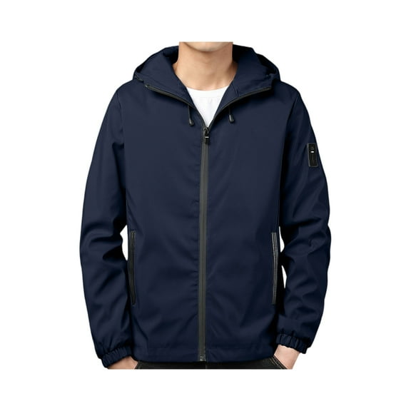 WTOBBY Men's Youth Hooded Jacket, Casual Zip Up Outerwear with Kangaroo Pocket, Lightweight Street Style Top for Everyday Wear,Navy M