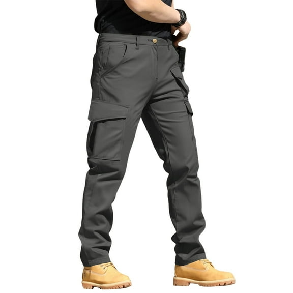 WTOBBY Men's Zippered Multi-Pocket Tactical Work Pants for Outdoor Hiking Activities - Wear-Resistant Cargo Trousers Utility Design Performance Construction No Belt Included,Gray S