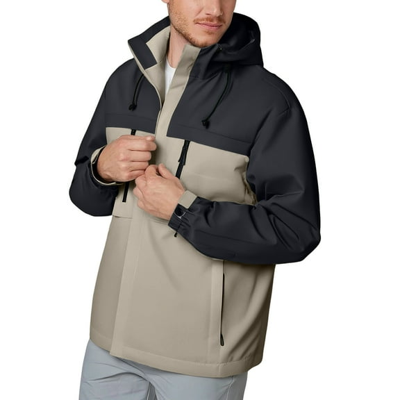 WTOBBY Men's and Women's Outdoor Sports Windbreaker Jacket, Work Style Hooded Coat for Unisex Athletic and Casual Wear Protection,Khaki M