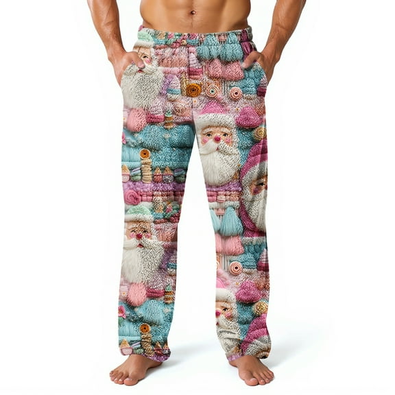WTOBBY Mens Christmas Flannel Sleep Pants with Festive Print Pockets, Soft Fleece-Lined Lounge Pants for Holiday, Cozy Winter PJ Bottoms for Men,Blue L