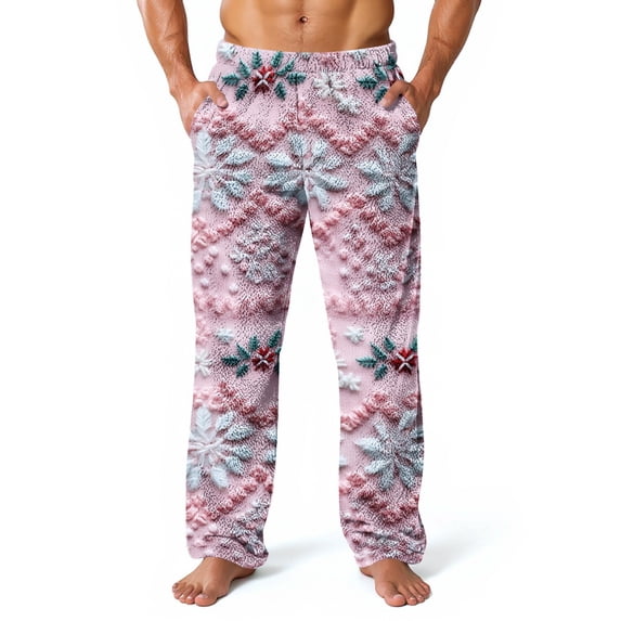 WTOBBY Mens Christmas Flannel Sleep Pants with Festive Print Pockets, Soft Fleece-Lined Lounge Pants for Holiday, Cozy Winter PJ Bottoms for Men,Purple L