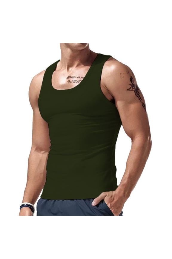 New Men's Summer Sports Casual Base Layer Vest Sleeveless Quick-Drying Breathable Lightweight Design For Running Training Activities Fitness Modern Outdoor Comfort,Army Green XL