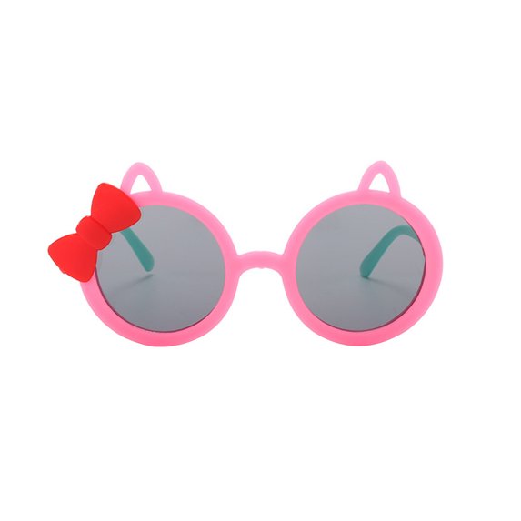 WTOBBY PC Material Children's Sunglasses with Knot Design, UV Protective Round Frame Glasses, Impact-Resistant Kids Shades for Beach Play (Multiple Colors),Pink