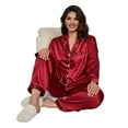 thumbnail image 1 of WTOBBY Plus Size Pajama Set for Women 3X-6X Loose Fit V-Neck Top & Soft Pants Comfortable Sleepwear Cozy Home Loungewear Nightwear Lounge Set,Red 3XL, 1 of 6
