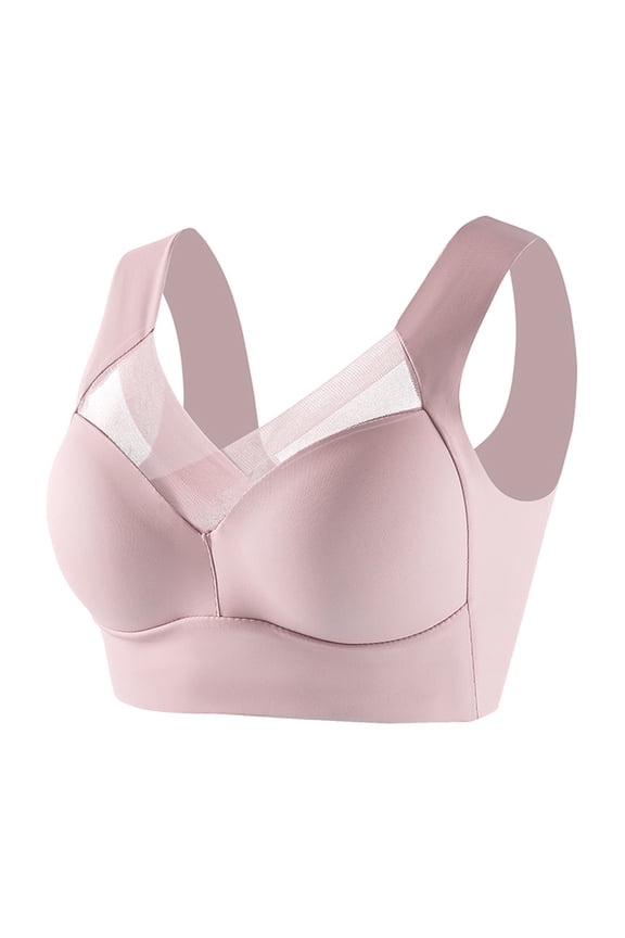 Plus Size Seamless Sports Bra: Ice Silk Fabric for Cool Comfort, Pull-On Design with Side Support Panels, Uplift and Coverage for Large Bust During Workouts,Pink L