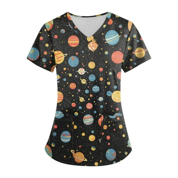 WTOBBY Plus Size Women's Printed Short Sleeve V-Neck Scrubs Set with Pockets, Animal Floral Print, 2-Piece Nursing Uniform, Medical Workwear for Healthcare Professionals,Orange M