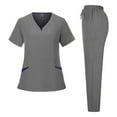 thumbnail image 1 of WTOBBY Plus Size Women's Quick-Dry Short Sleeve V-Neck Scrubs Set with Pockets, Solid Color Nursing Uniform, 2-Piece Medical Workwear for Healthcare Professionals,Gray XL, 1 of 3