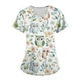 thumbnail image 1 of WTOBBY Plus Size Women's Short Sleeve Printed Scrubs Set, V-Neck with Pockets, Animal Floral Design, 2-Piece Nursing Uniform, Medical Workwear for Caregivers,Green S, 1 of 4