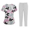thumbnail image 1 of WTOBBY Plus Size Women's Short Sleeve Printed Scrubs Set, V-Neck with Pockets, Animal Floral Design, 2-Piece Nursing Uniform, Medical Workwear for Healthcare Workers,Light Purple L, 1 of 6
