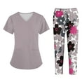 thumbnail image 1 of WTOBBY Plus Size Women's Short Sleeve Printed Scrubs Set, V-Neck with Pockets, Animal Floral Theme, 2-Piece Nursing Uniform, Medical Workwear for Healthcare Professionals,Multicolor M, 1 of 6