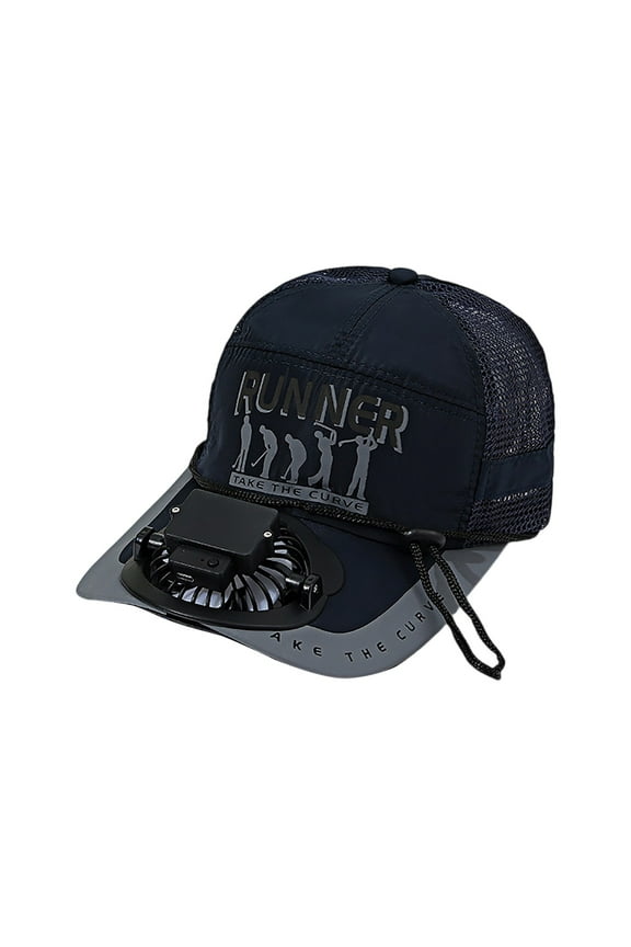 RUNNER Series Solar Fan Hat, Sport Performance Cooling Cap with Next Gen Airflow Technology, UPF 50+ Sun Protection for Athletes,Navy