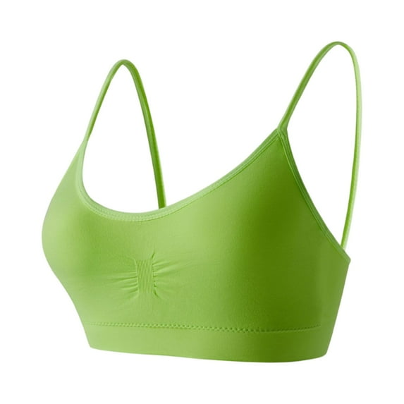 WTOBBY Seamless Y-Back Sports Bra for Women: Padded Low Impact Support, Sexy Thin Strap Design for Yoga & Fitness, Flattering Lift and Comfortable Wirefree Coverage,Fluorescent Green L