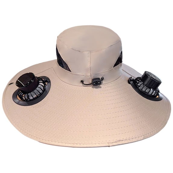 WTOBBY Solar Powered Cooling Hat for Men and Women, Rechargeable USB and Dual Solar Panel Sun Hat with Ventilation Technology for Outdoor Activities, UPF 50+ Protection,Beige