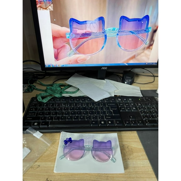 WTOBBY Sparkle Glitter Children's Sunglasses with Colorful Bow, Shiny Unisex Kids Shades, Fashionable Protective Eyewear for Boys Girls Outdoor Play,Blue