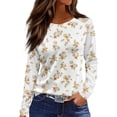 thumbnail image 1 of WTOBBY Stylish Women's Casual Slit Hem Floral Print T-Shirt, Round Neck Long Sleeve Top with Comfortable Fit for Ladies Fashion and Daily Activities,Beige L, 1 of 5
