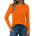 thumbnail image 1 of WTOBBY Stylish Women's Long Sleeve Pleated Top Casual Solid Color Round Neck Blouse Fashion Basic Design Comfortable Fit for Everyday Use Easy Care Fabric for Women,Orange 2XL, 1 of 4